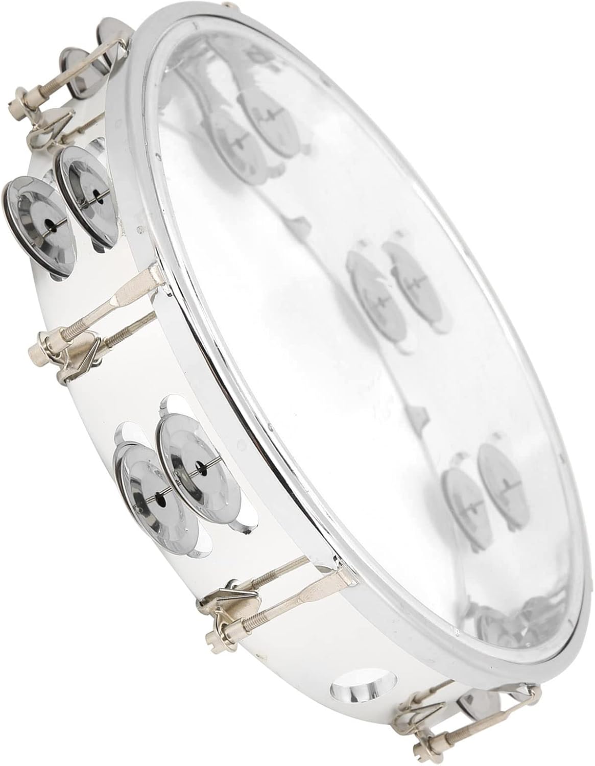 VBESTLIFE Handheld Tambourine Musical Instrument, Tambourine Adjustable Double Row 10in Percussion Jingles Instrument for Musicians, Parties, and Performances (Transparent)