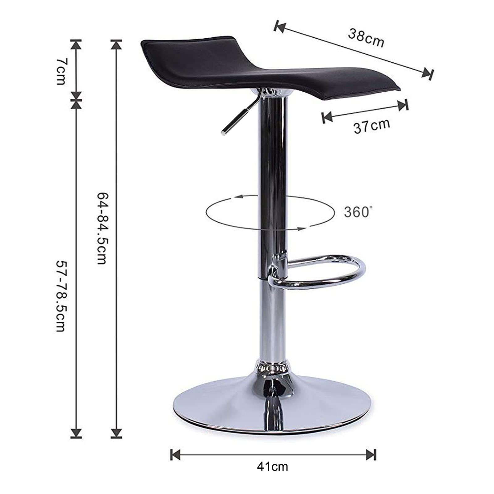 dibea Tabourets de Bar, Lot de 2, pivotants à 360°, réglables en Hauteur, supportant jusqu'à 130 kg, en Simili Cuir avec Dossier, avec Protection intégrée pour Le Sol et Repose-Pieds, Noir, Modèle 4