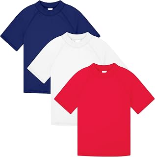BIG ELEPHANT 3-Pack Kids Short Sleeve Rash Guard, UPF 50+ Quick-Dry | Short-Sleeve Crew Neck, Lightweight Stretch & No-Tag Comfort for Swimming, Beach, Pool, Surfing and Water Play