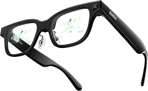 Rokid AI Smart Glasses, Dual Micro LED AR Display, 12MP Sony Camera, Qualcomm AR1 Chip, Real-Time 89 Language Translation, IPX4, Wi-Fi 6, Bluetooth 5.3, 10H Battery at 49g
