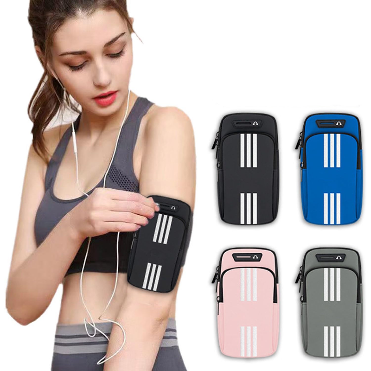 Armband Armtasche, Sport Laufen Doppel Reißverschluss Sportarmband, Leichtes Armband-Bügel-Halter-Beutel, Bequeme Handy-Armband-Hülle, Sport-Handy-Armband-Halter-Bügel, Radfahren Armtasche (Schwarz)