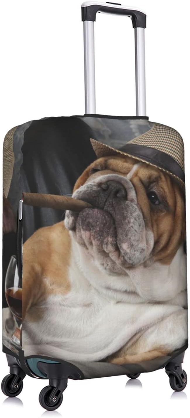 review Funny English Bulldog with Cigar Travel Luggage Cover Fits 18-32 Inch Luggage, Washable Suitcase Cover Protector with Concealed Zipper for Wheeled Suitcase Tsa Approved