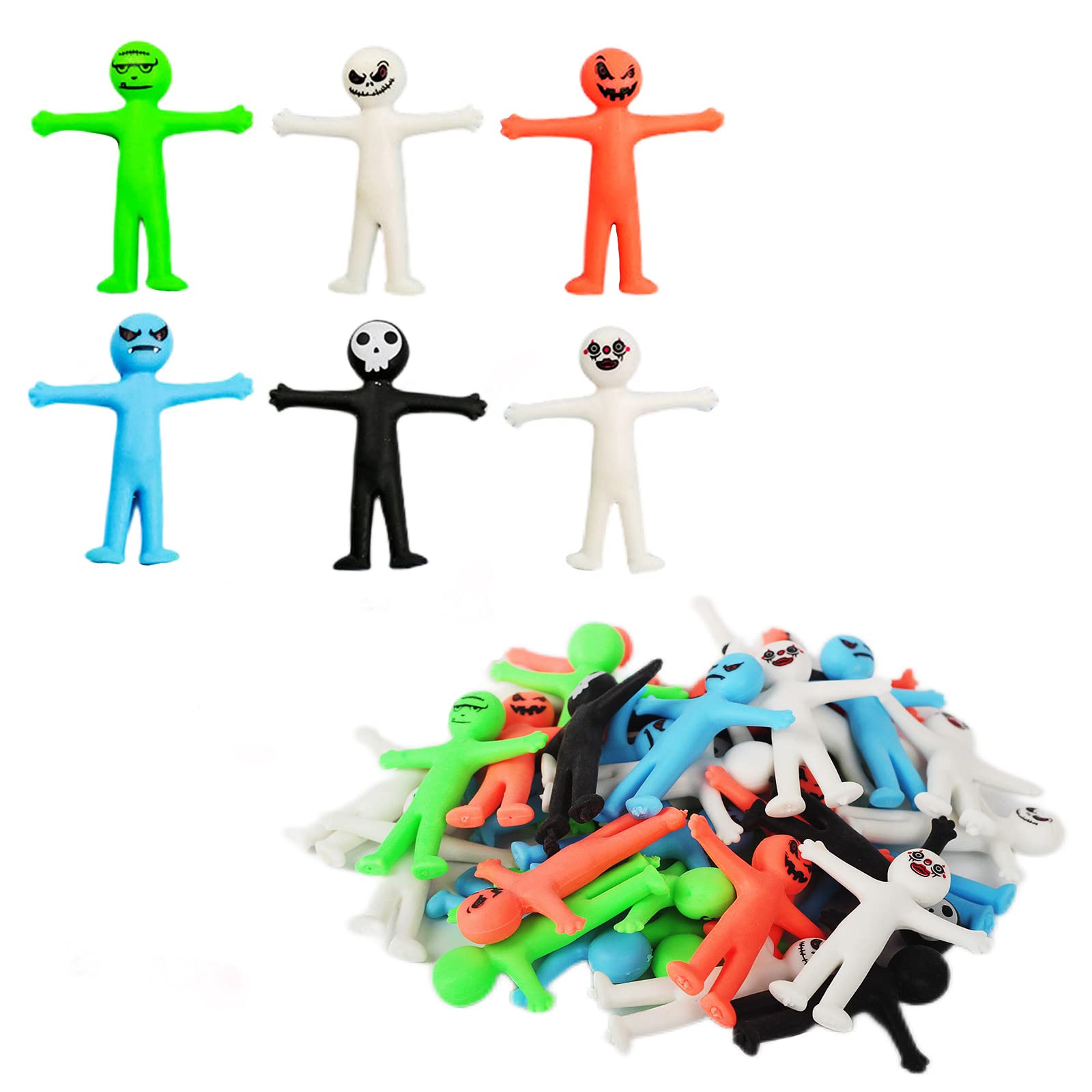 36p Halloween Yellow Smiley Stretchy Men,Mr Stretchy Smile Men/Man Smiley Face Toy Party Bag Fillers for kids,Lucky Dip Prizes,Fidget Toy Classroom Prizes for Kids Pinata Party Favour Stocking Fillers