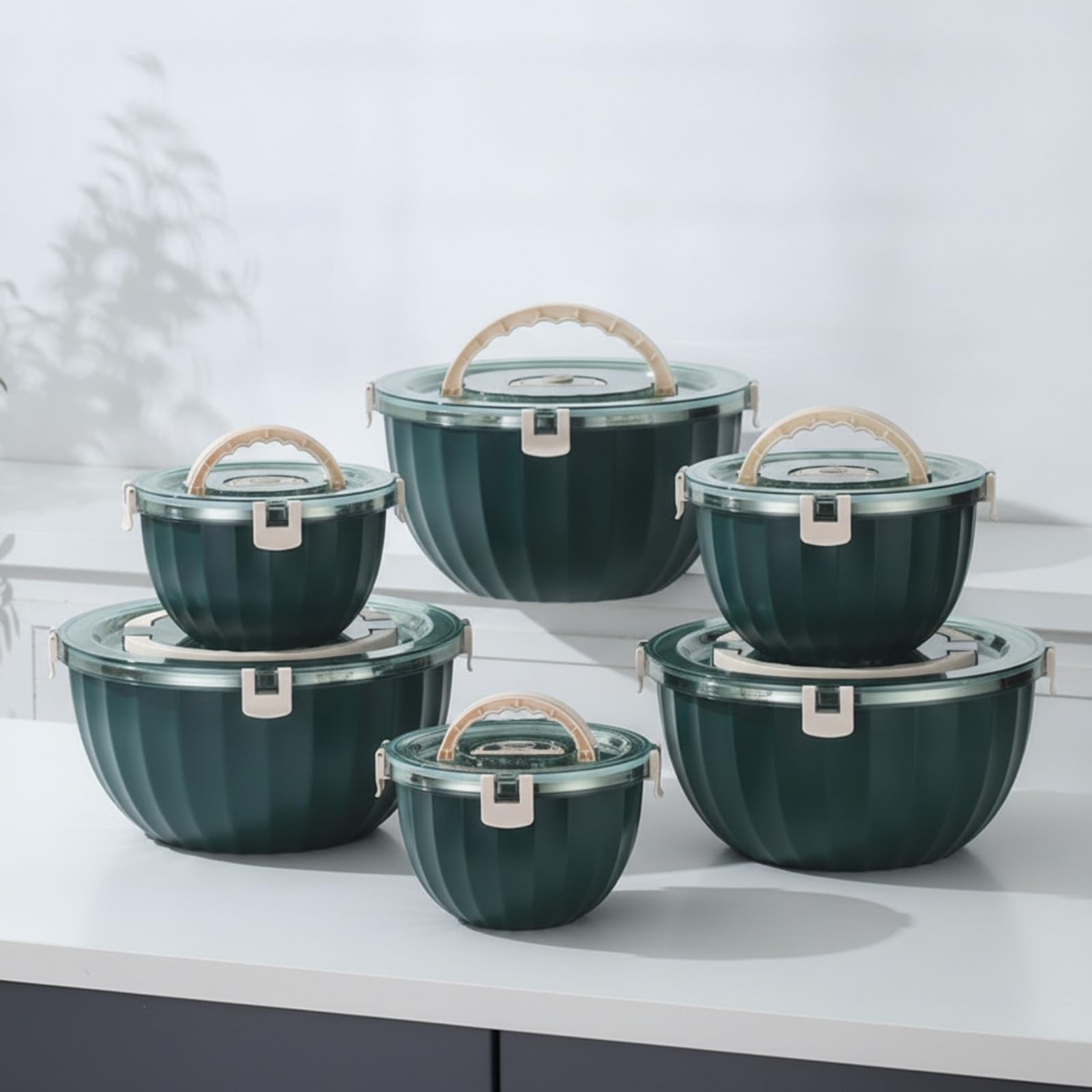 Contenitore Termico per Alimenti in Acciaio Inox con Coperchio Trasparente E Maniglia Incorporata per Pranzo al Lavoro Ufficio E Picnic da 5 Litri, Beige