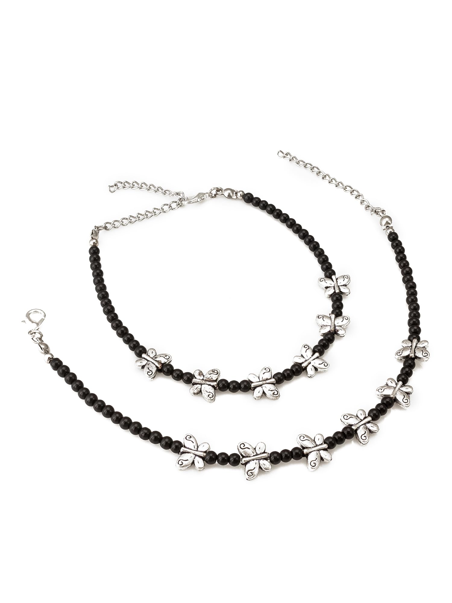aaditha Aadita Oxidized Black Beads Butterfly Fashion Anklet for Women and Girls Pair-picture-18