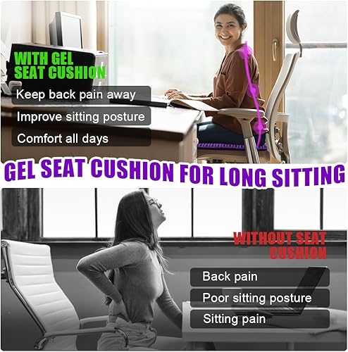 Miniatura 8 de Cojín de gel para asiento de larga duración, cojín de gel para silla de oficina, alivio de presión, espalda, ciática, coxis, almohadilla para silla