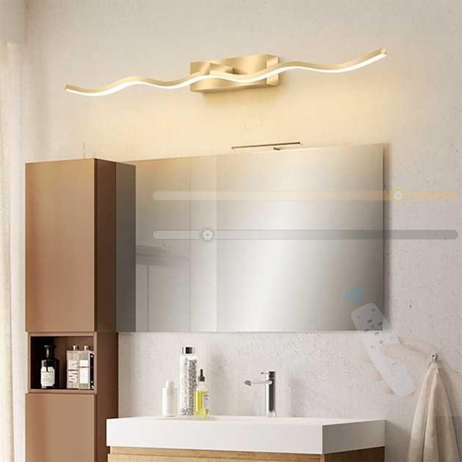 LED Lampada da Specchio per Bagno Applique da Parete con Telecomando Dimmerabile Iluminazioni per Pareti Moderna Impermeabile Luce da Parete Soggiorno Mobile Toilette (Oro,120cm)