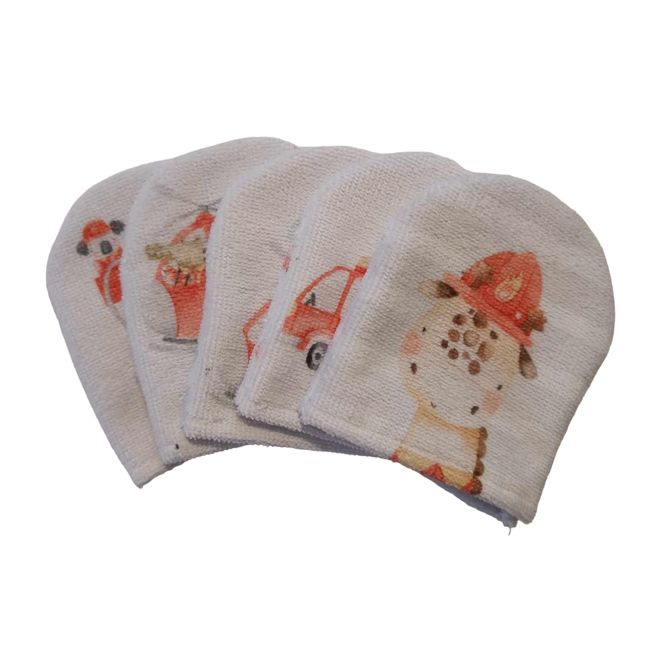 Mini-gants de toilette pompiers par lot de 5 pour débarbouiller bébé après le repas