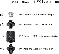 Vista 2 de Juego de adaptadores de tornillo de cámara de 1/4" y 3/8" de 12 piezas - DSLR, GoPro, flash y soportes de luz