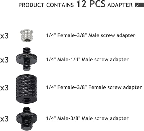 Miniatura 2 de 12 adaptadores de tornillos de cámara de 14 de pulgada, 38 pulgadas, adaptador de tornillo de trípode, adaptador de soporte de luz para cámara DSLR,