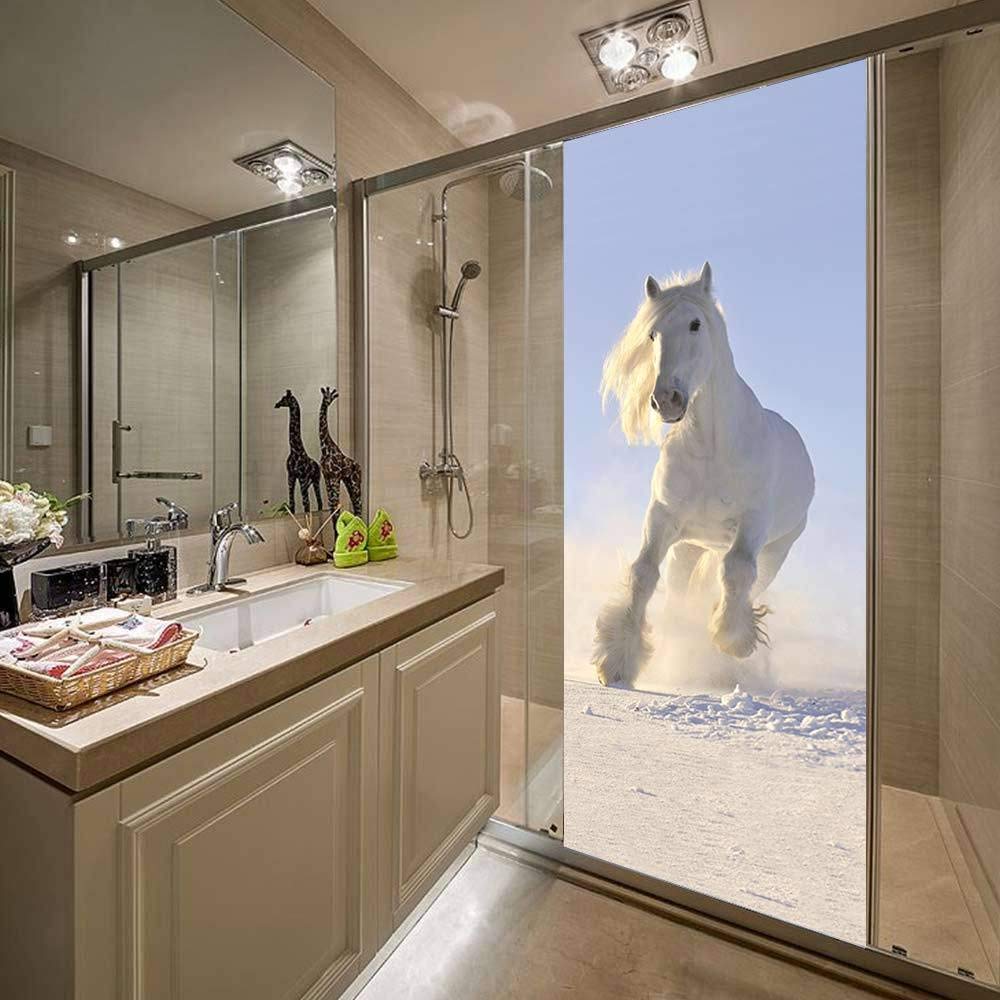 Sticker Porte 3D Amovible – Motif Cheval Blanc – 77x200 Cm – PVC Imperméable – Facile à Poser Et Enlever