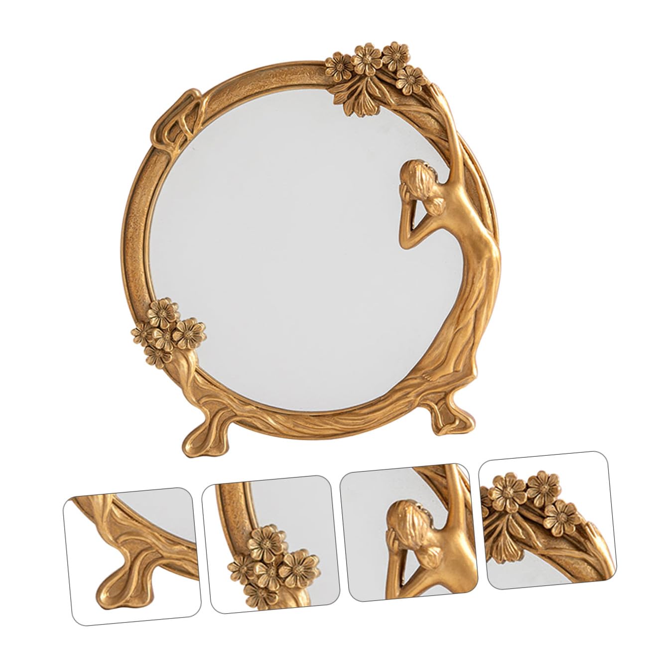 ABOOFAN Vintage Schminkspiegel als Tischspiegel mit Reliefornament, Gold