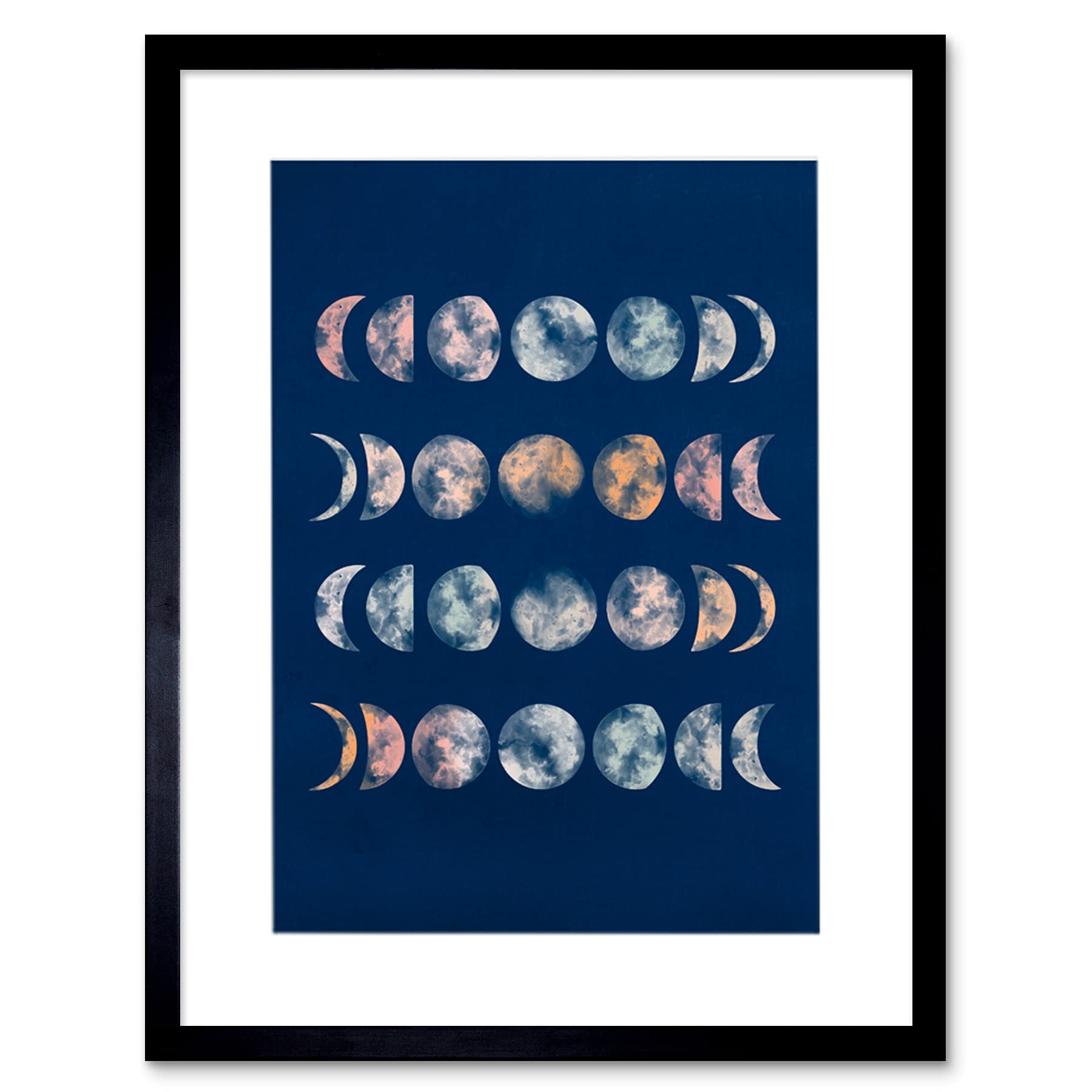 Wee Blue Coo Phases Of Moon Lunar Artwork Framed Wall Art Print 12X16 Inch
