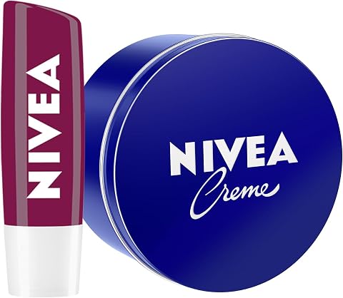 NIVEA Böğürtlen Dudak Bakım Kremi 4.8 gr, 24 Saat Nemlendirme,Böğürtlen Kokusu,Işıltılı Renk,Mineral Yağı İçermez + NIVEA Creme Nemlendirici Bakım Kremi 250 ml