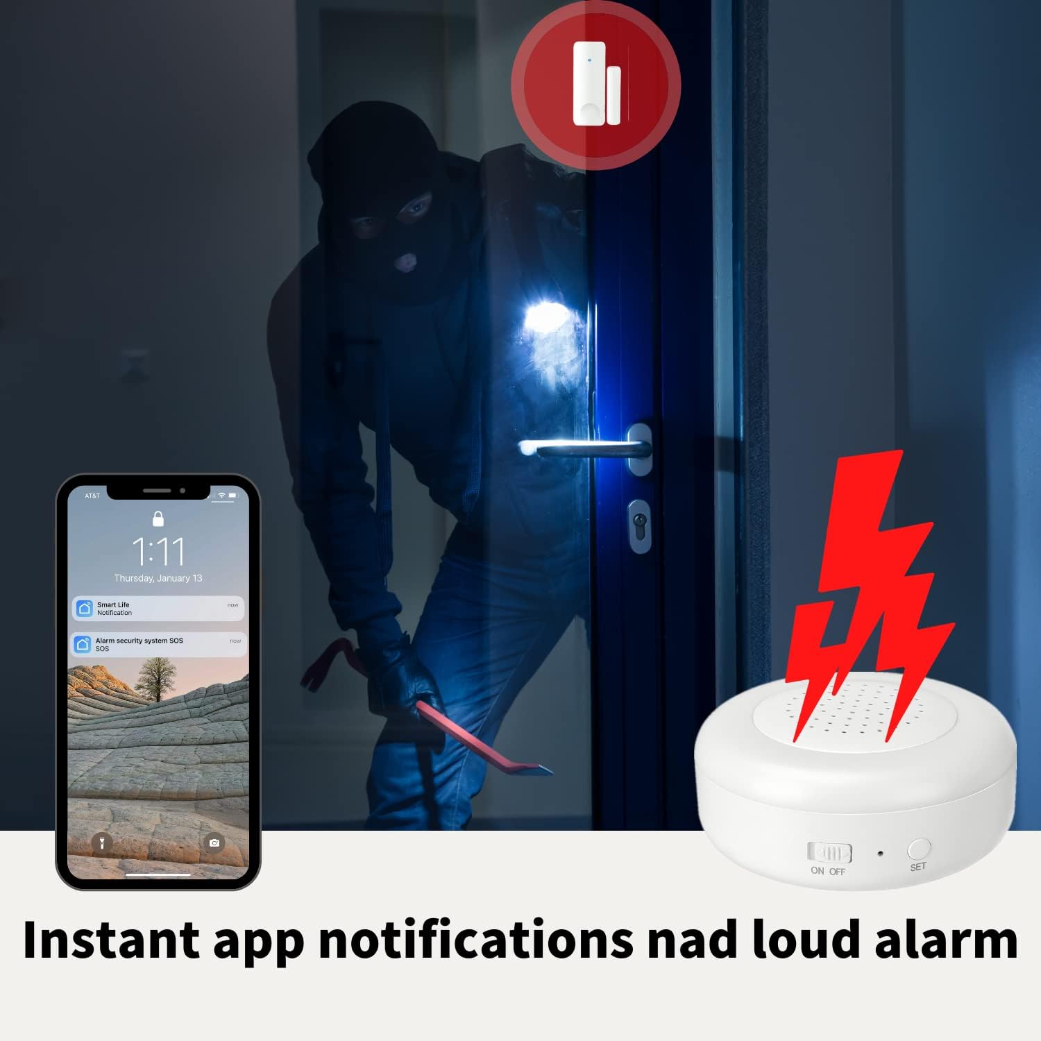 SKK Home Security System (2nd Gen), 11-Piece Wireless Alarm System Kit, Alarm Siren, Door/Window Sensor, Remote Control, Compatible with Alexa, DIY No Monthly Fee, for House Apartment Office