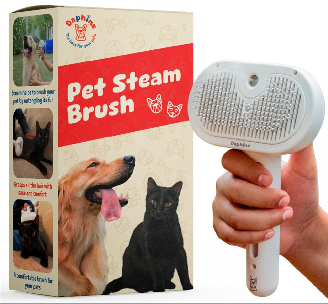 Daphinx cat steam brush, misty defur comb, steamer hair brushes for indoor cats and other pets (Dogs, rabbit), groomer for shedding, massage, self-cleaning, anti-static, rechargeable grooming tool