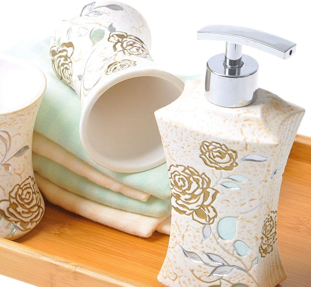 Badezimmer Set Badezimmer-Zubehör-Set Badezimmer-Set Seifenspender Zahnbürstenhalter Seifenschale Dekoration Organizer(6-piece)