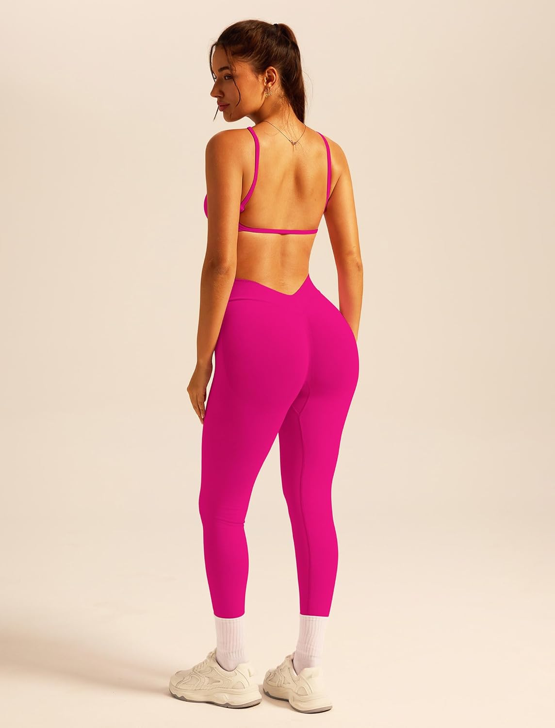 ABOCIW 2 Piece Workout Sets for Women Seamless Strappy Sports Bra V Scrunch Butt Lifting High Waist Leggings Gym Set - Image 3