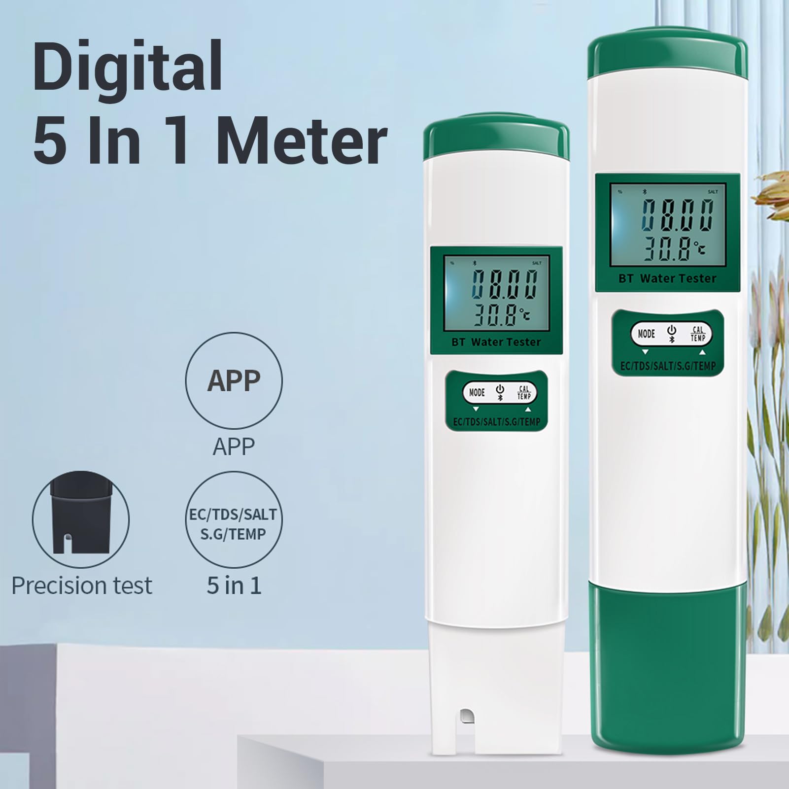 Tbest Medidor de Agua Digital Preciso 5 en 1