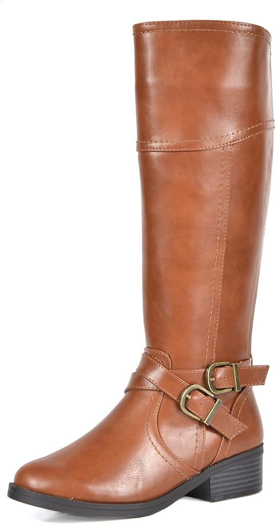 TOETOS Women's Jordan Tan Knee High Riding Boots Wide Calf Size 8 M US
