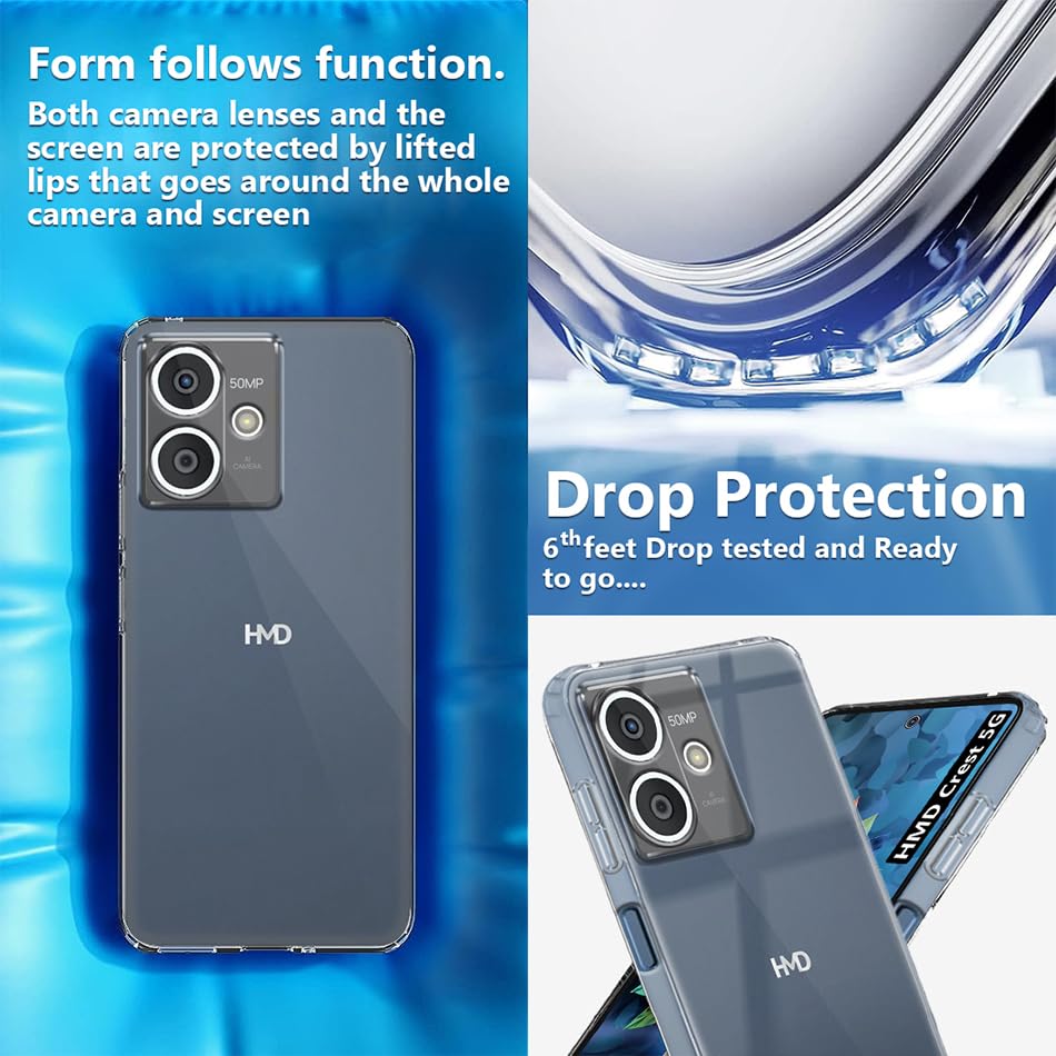 Image of Fashionury Crystal Clear Case for HMD Crest 5G | Yellowing Resistance | Transparent TPU Silicone | Raised Camera Lips | Slim Transparent Cover