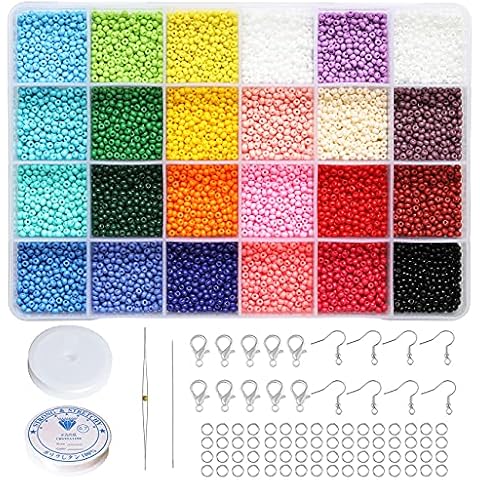 BALABEAD 3mm Round Size Almost Uniform Glass Seed Beads with Beading Kit, About 7800pcs in Box 24 Multicolor Assortment Size 8/0 Craft Seed Beads for Jewelry Making,(About 325pcs/Color, 24 Colors) Cover
