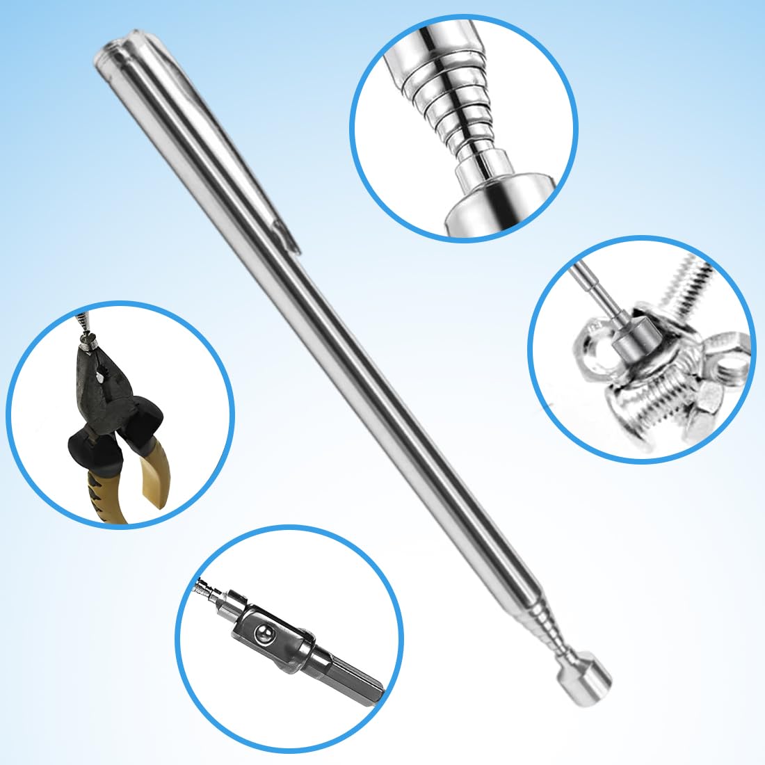 WUSJCOF 2 herramienta telescópica, elevador de acero inoxidable, varilla magnética extensibles, agarrador para tornillos, tuercas, llaves y piezas metálicas, imán ideal para taller y hogar