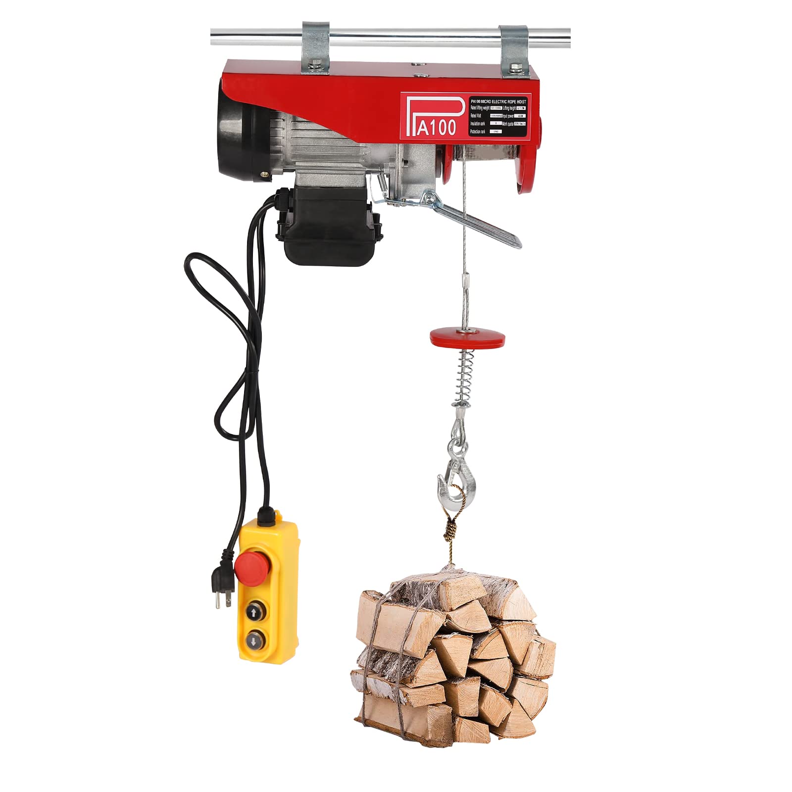 440lbs Electric Hoist, Auto Lifting Hoist 110V Electric Crane with Wired Remote Control & Single/Double Slings Garage Ceiling Pulley Winch w/Emergency Stop Switch