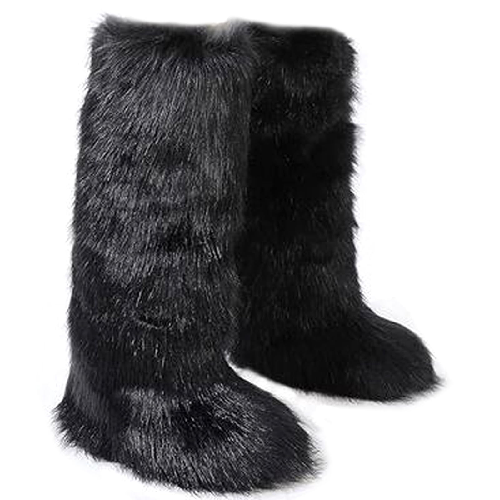 Valpeak Womens Faux Fur Boot Winter Fluffy Long Furry Boots for Girls Outdoor Fuzzy Knee-High Boots