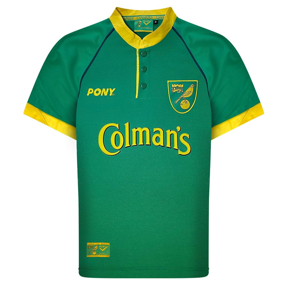 Score Draw Men's Green/Yellow Norwich 1998 Pony Away Retro Football Shirt Small Polyester