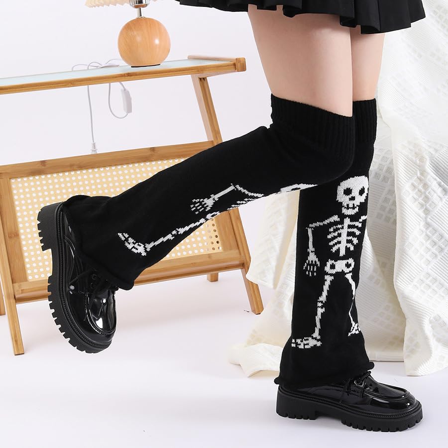 Image of WODECASA Girls Kawaii Leg Warmers Knitted Flared Leg Sleeves Goth Crochet Baggy Cuff Ankle Heap Socks