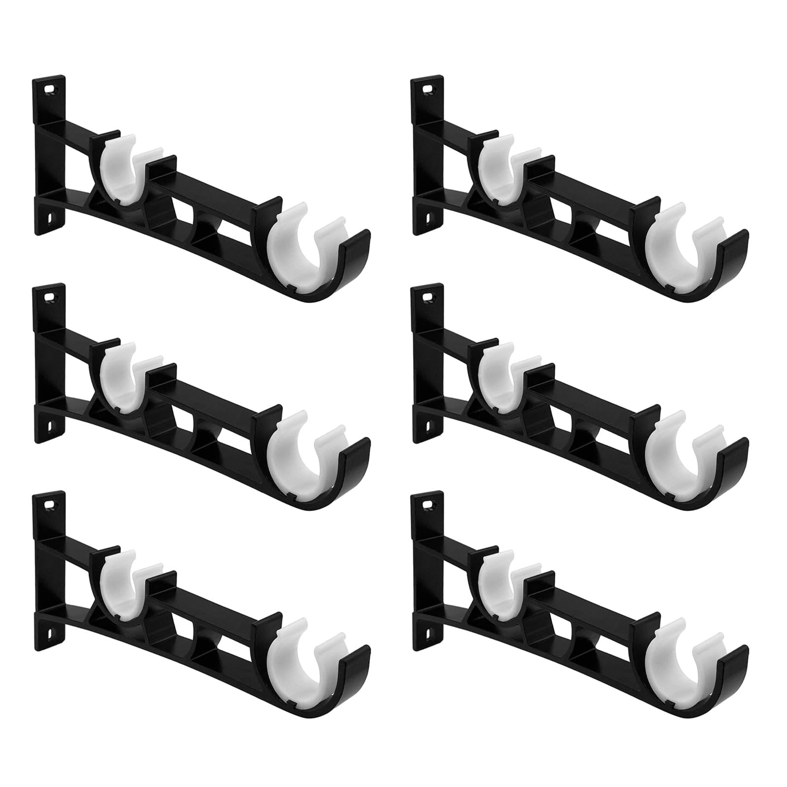 Asukohu Multipurpose Black Double Curtain Poles Brackets Wall Fixtures Metal Drapery Rails Holders Hook For 25mm Rods Set Of 6 Metal Curtain Poles