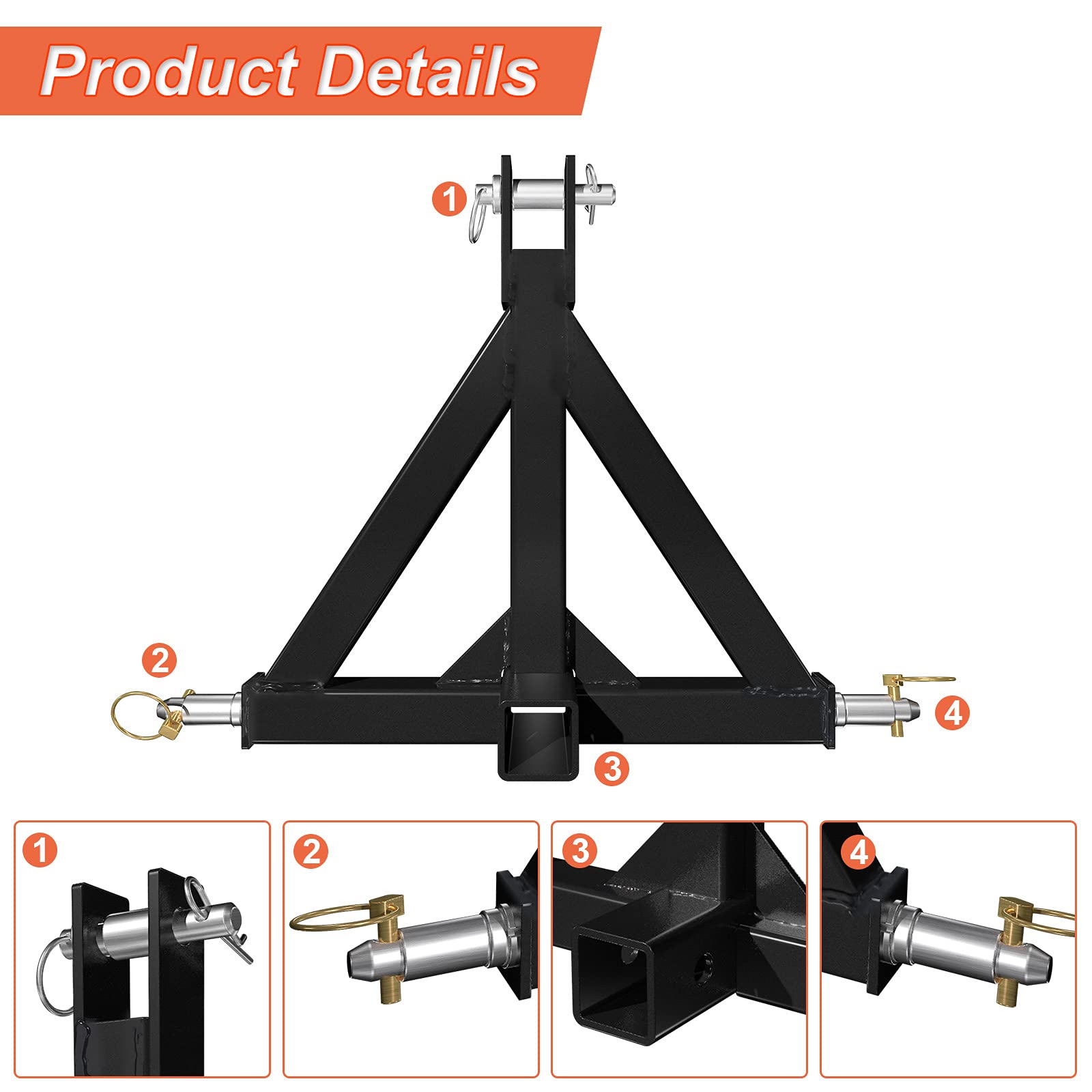 Sulythw 3 Point Hitch 2" Tractor Drawbar Adapter Heavy Duty Hitch
