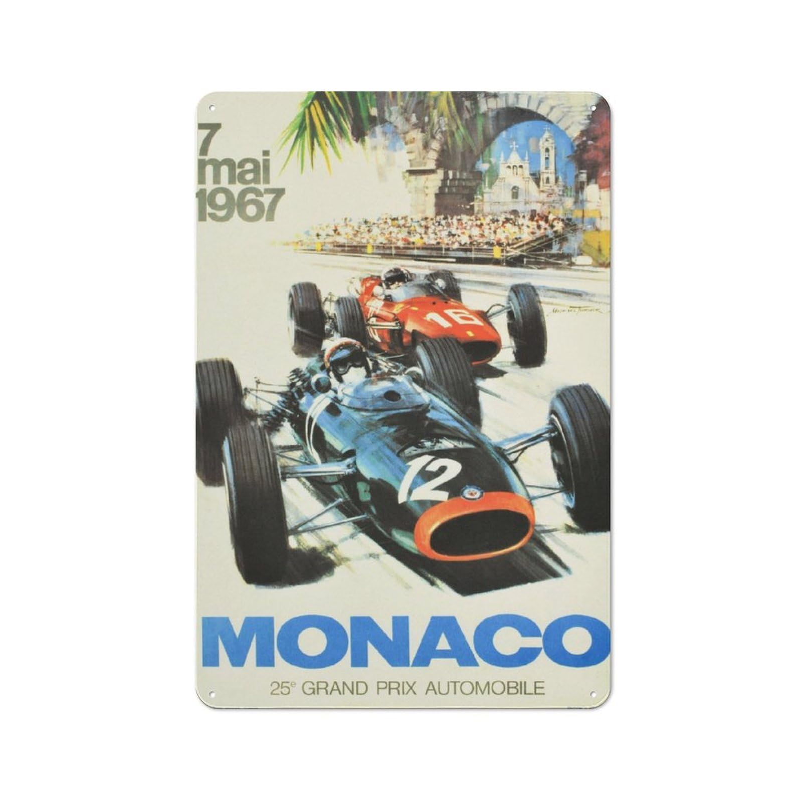 Junmoney Monaco Grand Prix 1967 Garden Style Tin Sign 30X20cm, Porch Wall Decor For Patio Bar, Workshop, Shed Or Kitchen