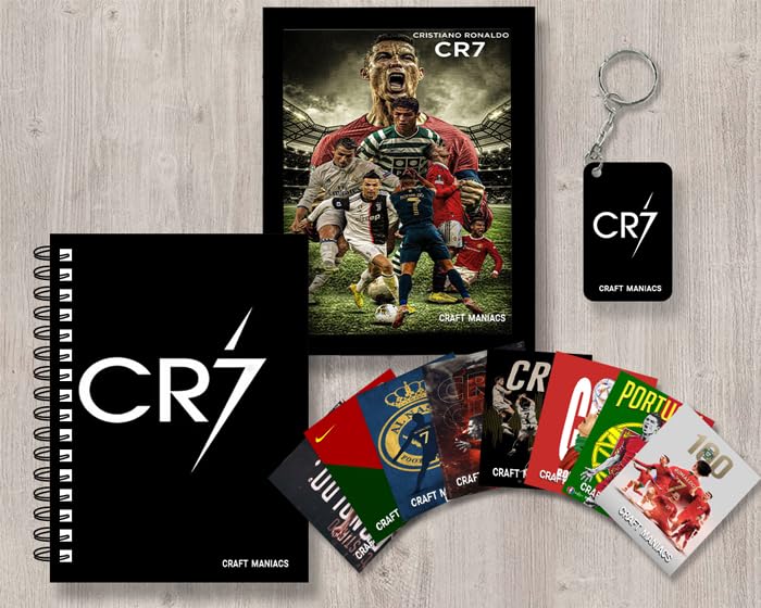 Cristiano Ronaldo Black Sign Frame Gifting Combo : One A5 Frame, One Diary, Set of 8 Lomo Cards & Free Matching Wooden Keychain | Best Gift for CR7 Lovers-image-44