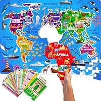 QUOKKA Giant Puzzles For 3 4 Year Olds - 90x60 cm 70pc WORLD MAP Shaped Jigsaw Puzzles For Kids - Large Floor Educational Jigsaw Toys for 3 5 year olds - Map Of The World Game Gift For Boys and Girls