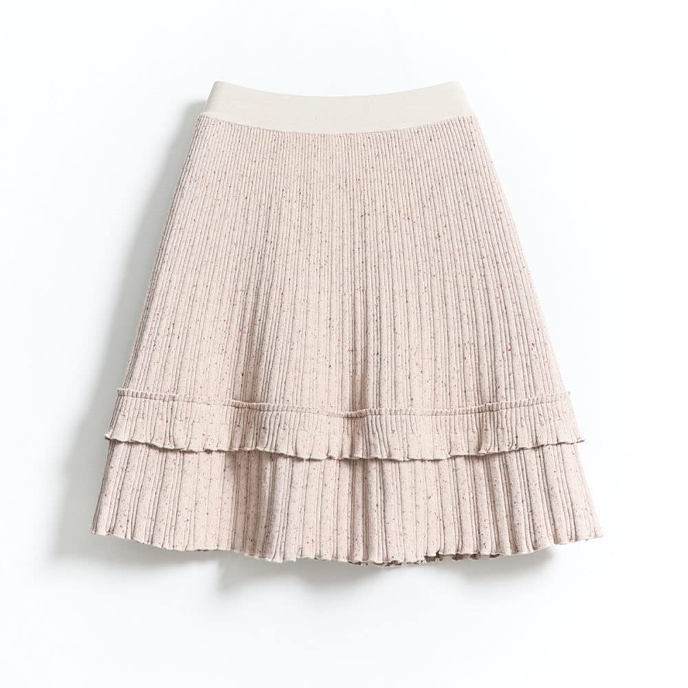 LUKX Rock Damen,Damen Minirock Beige Elastische Hohe Taille Gestrickt Geschichteter Rüschen Faltenrock Mode A-Linie Geraffter Herbst Winter Kurzer Rock Für Mädchen Damen