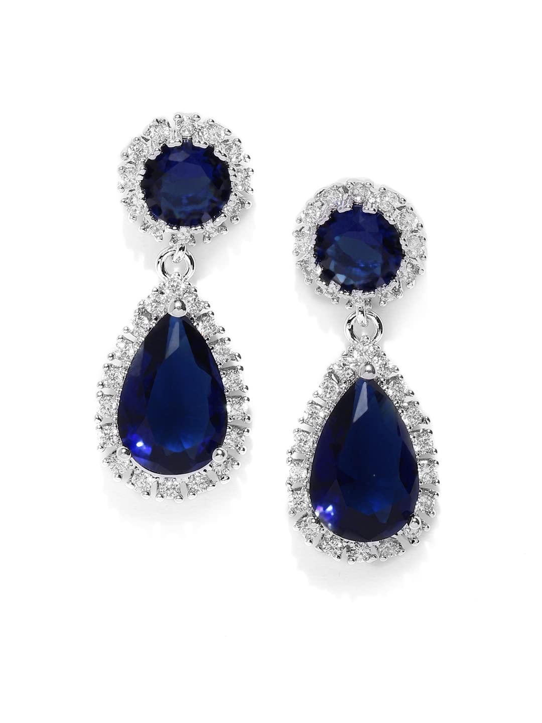 Carlton London Rhodium-Plated Navy Blue CZ-Studded Silver Teardrop-Shaped Drop Earring For Women (B09FSJSBTK) Amazon Price History, Amazon Price Tracker