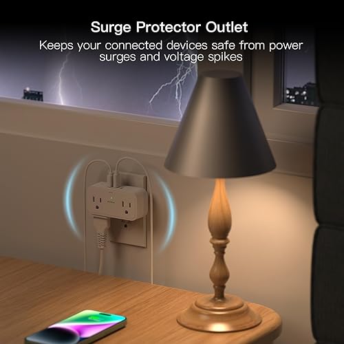 Miniatura 3 de Extensor de salida de protección contra sobretensiones, divisor de enchufes múltiples con 4 tomas eléctricas, 3 puertos USB (2 USB C de 3 caras,