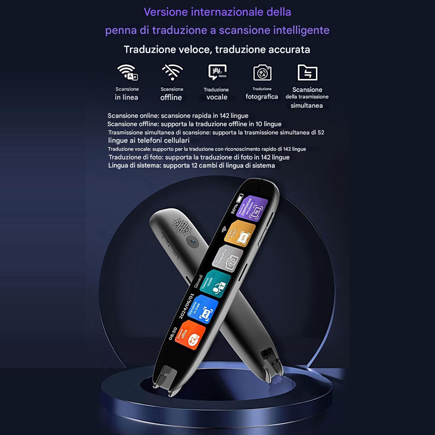 Penna Traduttore Penna Traduttore Voce Senza Connessione | Touchscreen Scanner Voce Dizionari Elettronici 142 Lingue per Studenti Uomini Donne