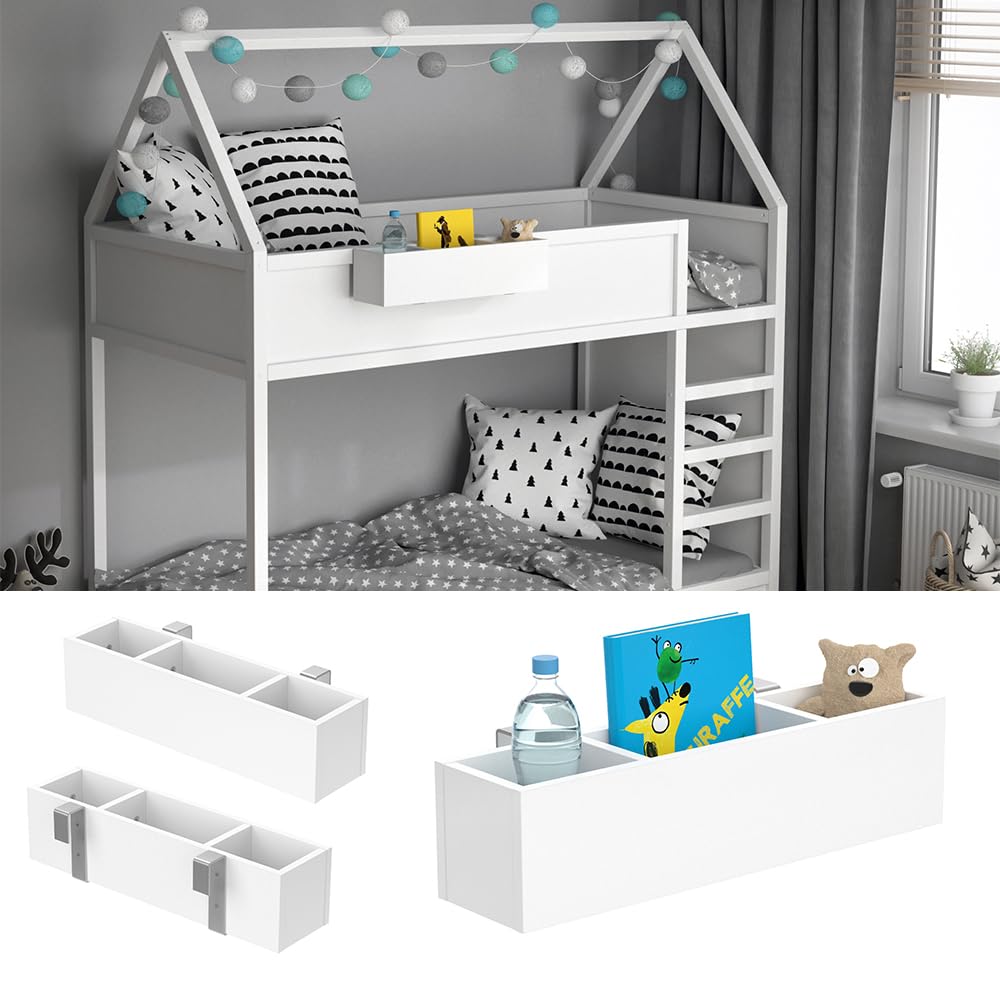 VitaliSpa Estante para Cama Infantil, Blanco, 60 x 15 cm, para Guardar Libros, Juguetes y Objetos cotidianos