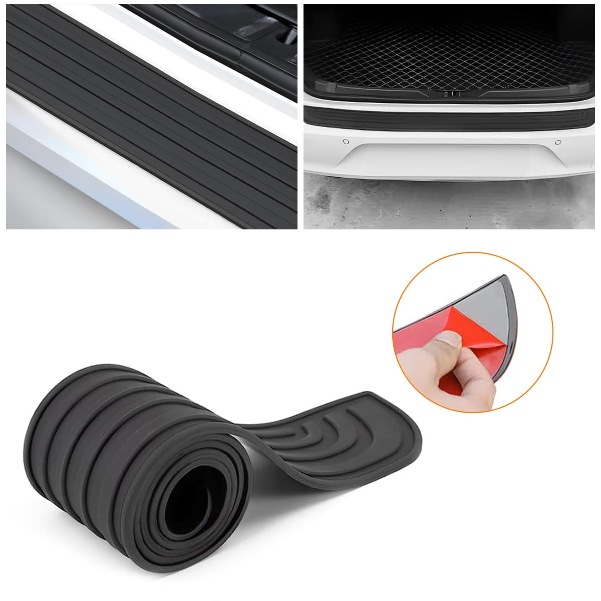Car Rear Bumper Protector Guard, Anti-Scratch Rubber Automotive Trunk Sill Protective Strip, Non-Slip Vehicle Trunk Door Entry Protective Strips, Universal for Vehicles (Black)