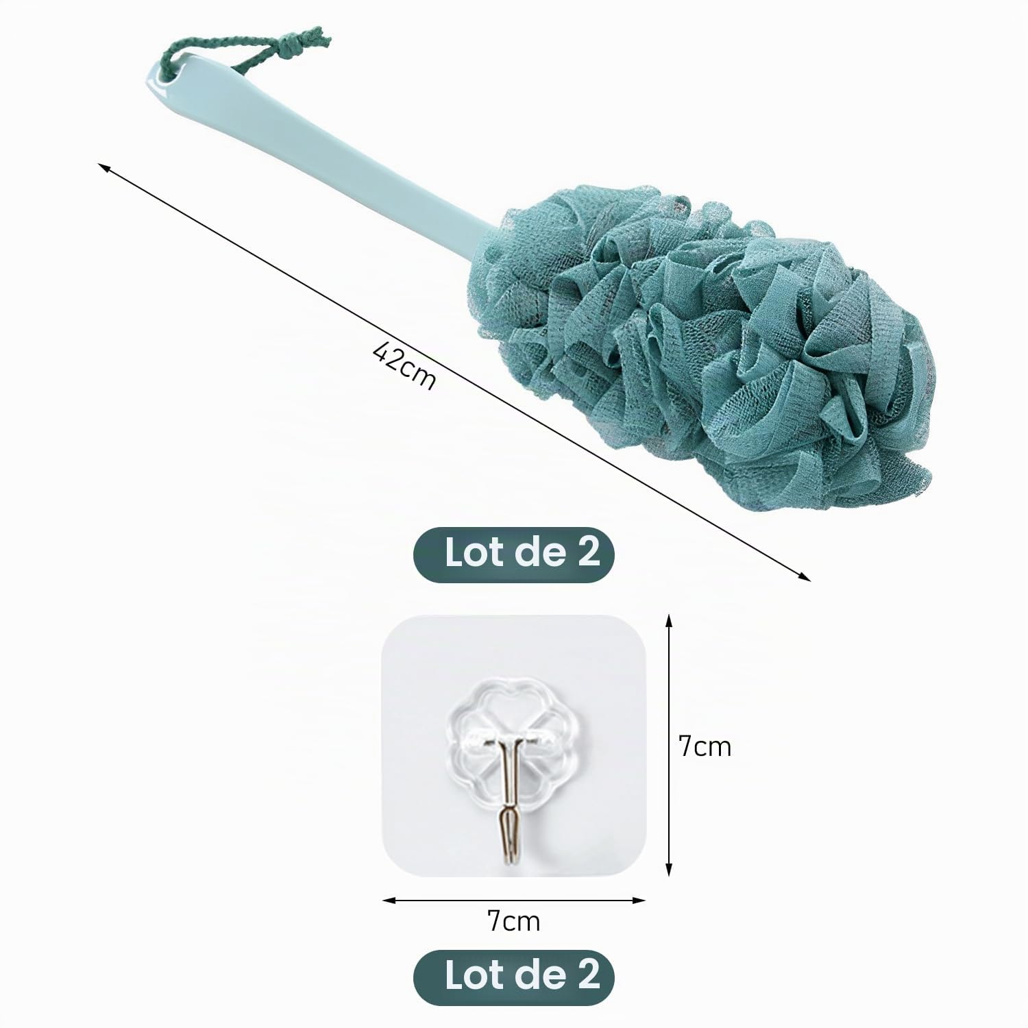 Lot de 2 brosse de bain à long manche et douche
