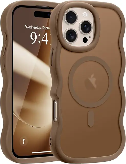 iPhone 16 Pro Max MagSafe Case with Magnetic Curly Wave Frame - Gold