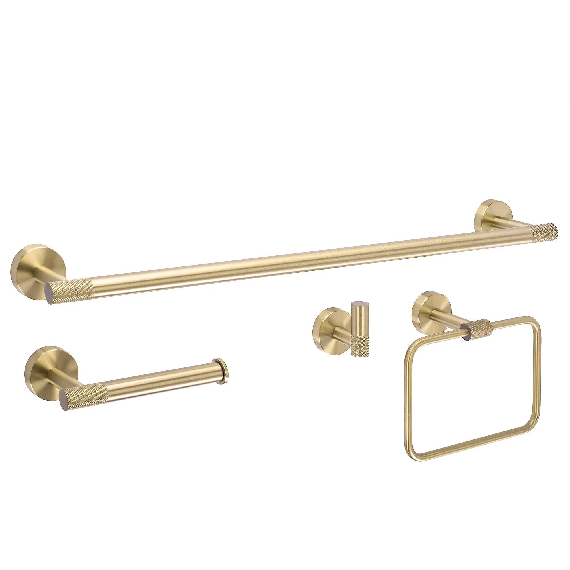 Rea - Juego de Perchas de baño Grid 4 Piezas - Oro Cepillado - Metal - 60 x 8,5 x 5 cm