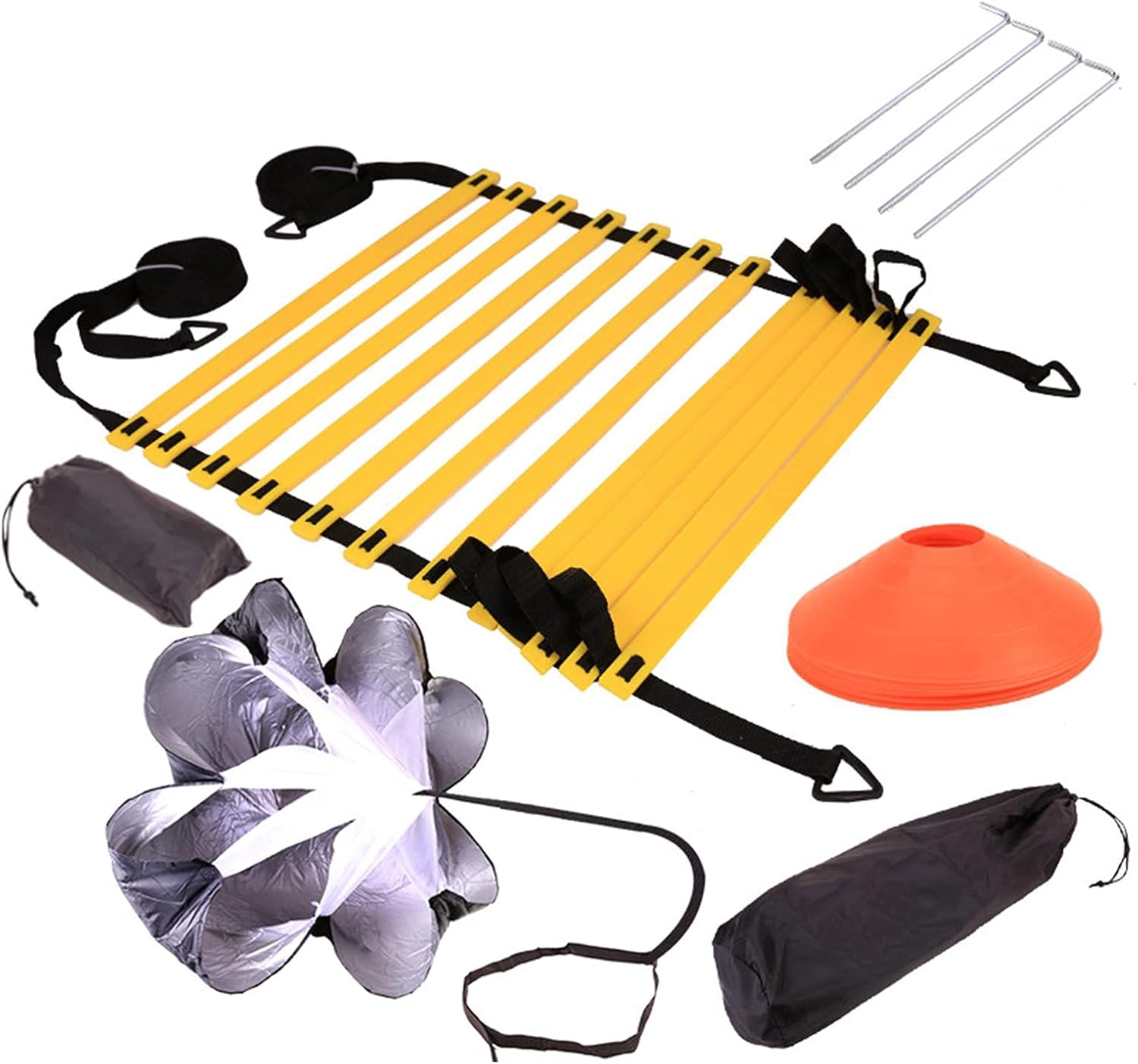 Agility Ladder 6M Agility Ladder, Sports Fitness Training Set, Football Flexibility Training Jumping Ladder, with Resistance Parachute/12ladder
