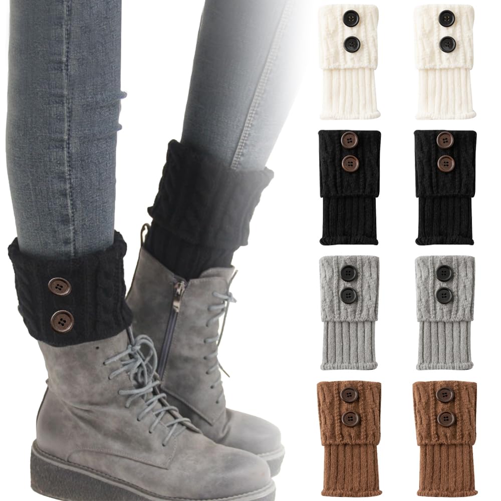 TRKETK 4 Pairs Winter Warm Boot Cuffs, Twist Knitted Leg Warmers Soft Knitted Twist Cuffs Winter Crochet Ankle Leg Warmers Short Boot Topper Socks for Ballet Dance Yoga Ice Skating (Multicolor)