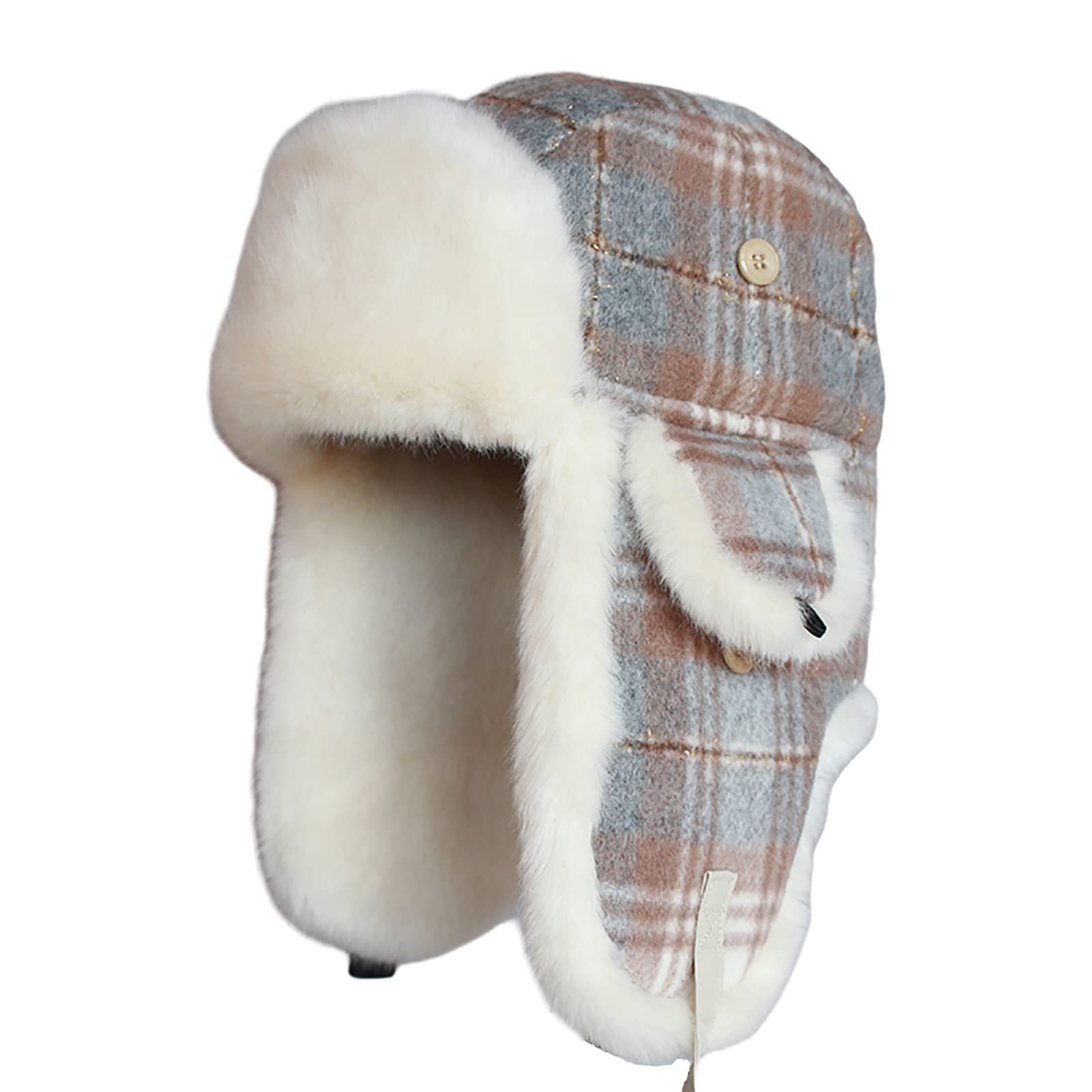WHSPORT Unisex Cappello da Aviatore ​Berretto Antivento Invernale Cappelli con Pelliccia Sintetica per Ski Inverno in Bicicletta (Color : Beige, Size : 58-60CM/22.83-23.62IN)