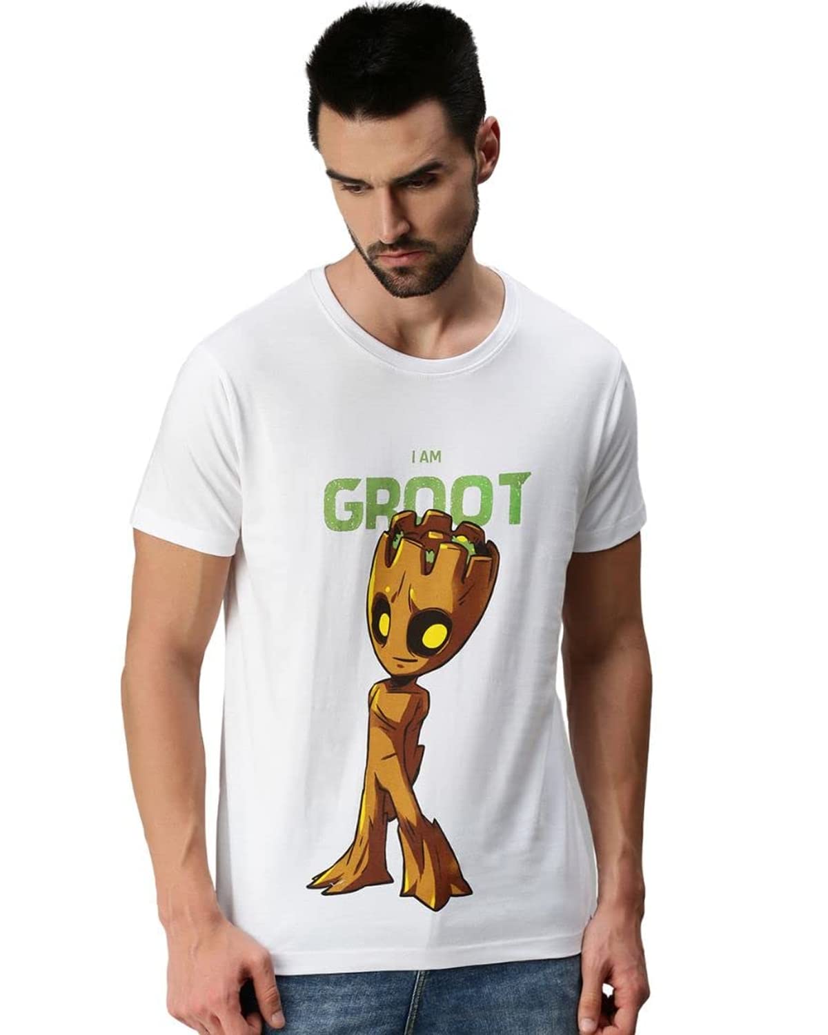 VeirdoOriginal Marvel T-Shirt for Men, Latest Groot Printed T-Shirt for Men & Boys, Cool Attractive & Stylish Half Sleeves T-Shirt for Men, Official Guardians of The Galaxy - I am Groot Men's T-Shirt