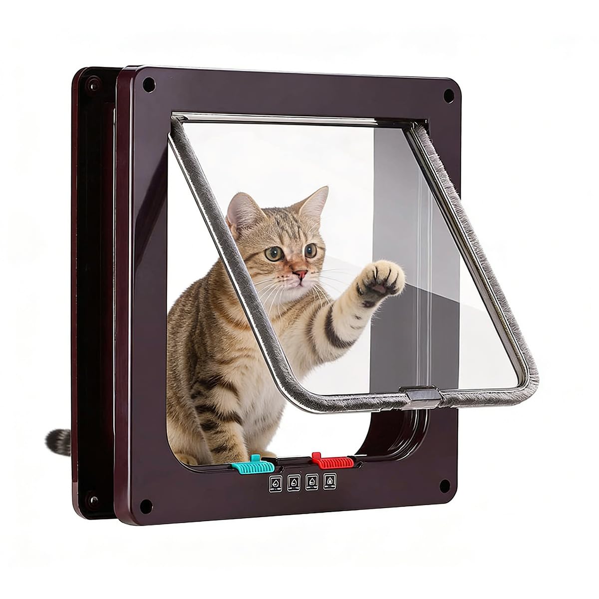 Lockable Cat Flap, Medium Cats Flap Door for Interior Exterior Door/Window/Wall, Magnetic Manual 4 Way Lock Pet Door Small Dog Convenient Exclusive Entry (Brown,XL1-27.7x25x5.3cm)
